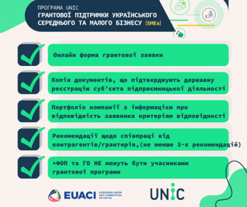
          Terms of the UNIC grant support program for Ukrainian small and medium enterprises (SMEs)
        